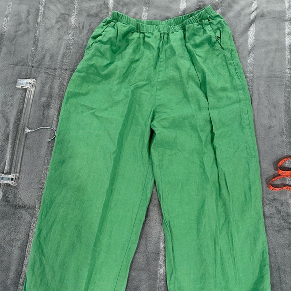 Flax Vibrant Green Linen Trousers 48 inch waist stretched. Marked L - Picture 1 of 5